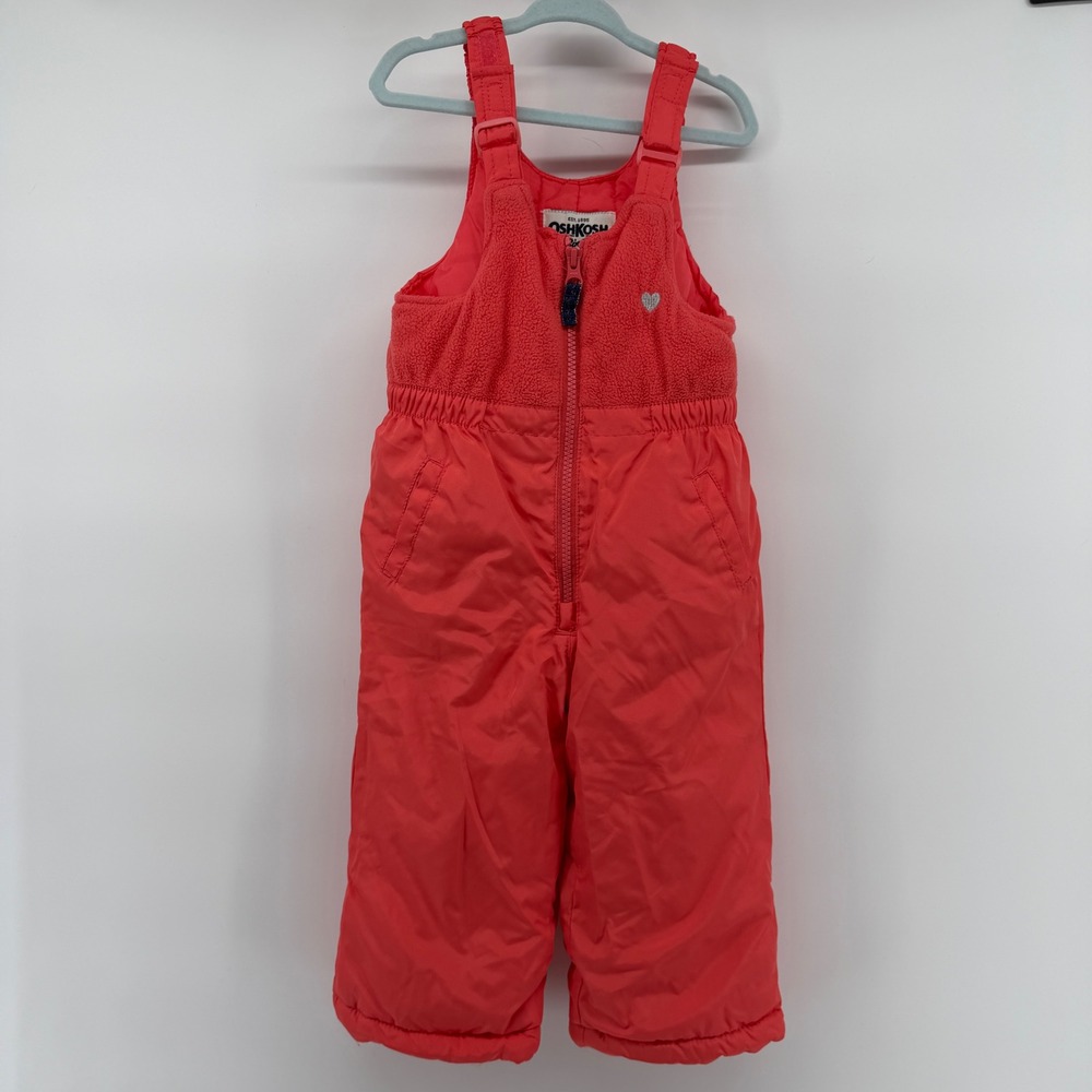 OshKosh Bgosh Girls Coral Pink Fleece Lined Insulated Snow Bibs 24M